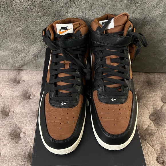 Men's Nike DQ8766-001 Air Force 1 Mid '07 LX Off Noir/Pecan US Size 15 NEW - Picture 3 of 5